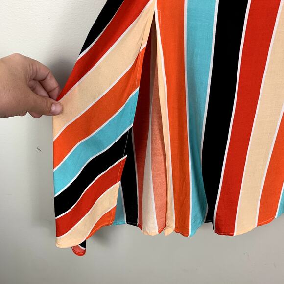 ASTR Monica Striped Midi Skirt Buttons Aqua Orange XS Extra Small - Picture 8 of 11